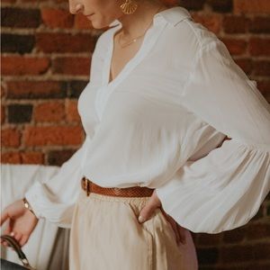 White Silk Nanette Lepore Blouse with Balloon Sleeves